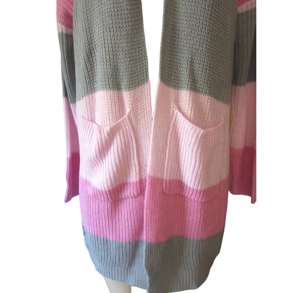 New w Tags, Simply Southern Collection, Pink & Gray Long Cardigan SZ Large - Picture 2 of 7